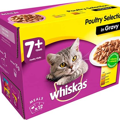 Whiskas 7+ - Wet Cat Food for Senior Cats - Poultry Selection in Gravy - 12 x 100g