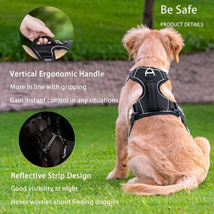 Funfox No Pull Dog Harness Small, Adjustable Dog Vest Harness for Easy Walking with Reflective Strips, Front Clip Easy Control Small Dog Black